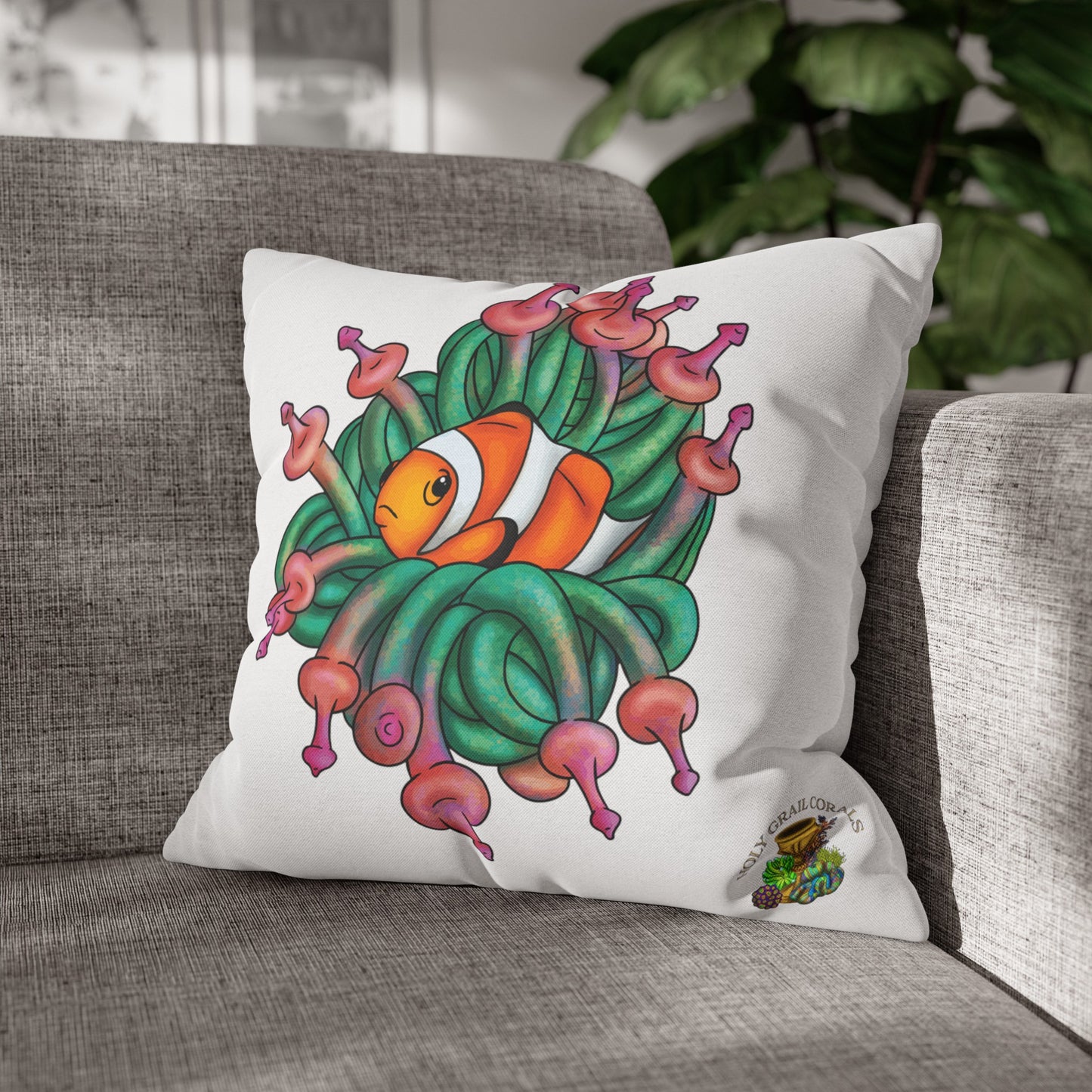 Clown Fish in Bubble Tip Anemone Square Pillow Cover